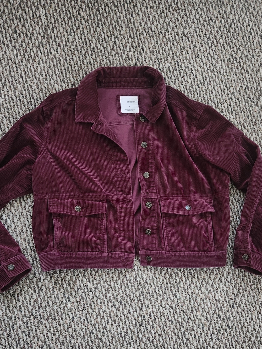 Sonoma Corduroy Utility Trucker Jacket in Wine Burgundy Large